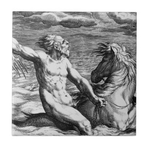Antique art poseidon fantasy ceramic tile