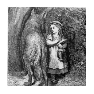 Antique art red riding hood and wolf fantasy ceramic tile