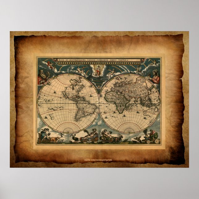 Antique Artistic Old World Map Art Poster (Front)