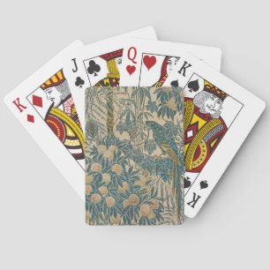 Antique Arts and Crafts Teal Parrot Wallpaper Playing Cards