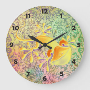 Antique ARTs Ornament Pattern + Smiling Gecko Large Clock