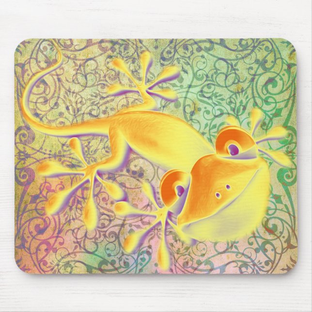 Antique ARTs Ornament Pattern + Smiling Gecko Mouse Pad (Front)