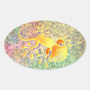 Antique ARTs Ornament Pattern + Smiling Gecko Oval Sticker