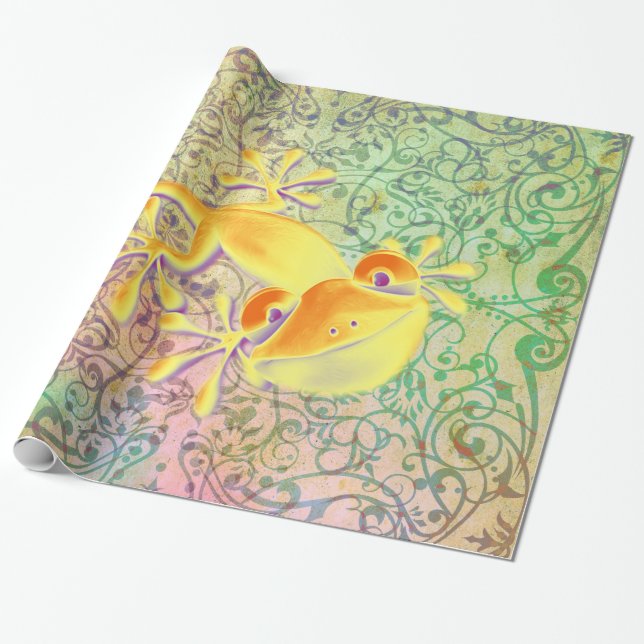 Antique ARTs Ornament Pattern + Smiling Gecko Wrapping Paper (Unrolled)
