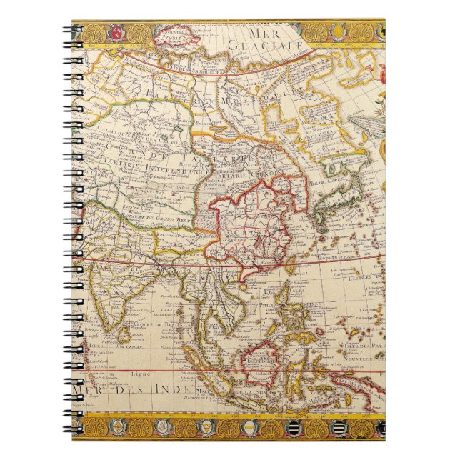 Antique Asia Map Gold Border Notebook (Front)