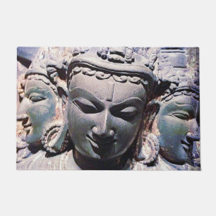 Antique Asian Stone Face Statue Photo Bold Graphic Doormat