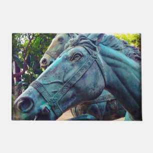 Antique Asian Turquoise Blue Horse Statue Photo Doormat