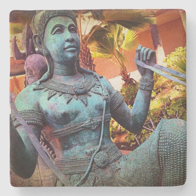 Antique Asian Turquoise Warrior Statue Photo Bold Stone Coaster (Front)