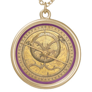 Antique Astrolabe Gold Finish Round Necklace