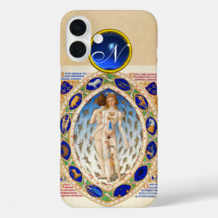 ANTIQUE ASTROLOGY,ZODIACAL SIGNS BLUE GEM MONOGRAM iPhone 16 PLUS CASE