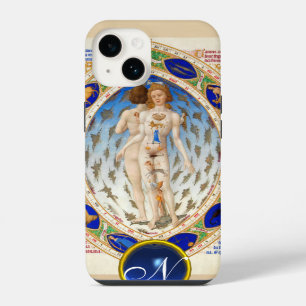 ANTIQUE ASTROLOGY,ZODIACAL SIGNS BLUE GEM MONOGRAM iPhone 14 CASE