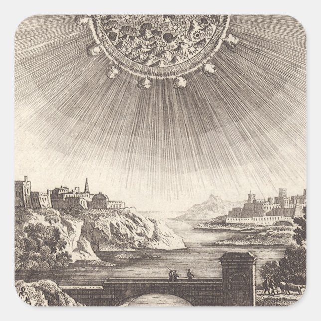 Antique Astronomy Sky with Sun by Allain Mallet Square Sticker (Front)