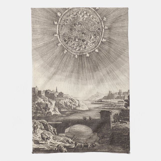 Antique Astronomy Sky with Sun by Allain Mallet Tea Towel (Vertical)