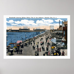 Antique Atlantic City New Jersey Boardwalk Poster