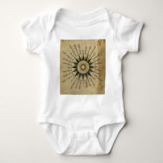 Antique Atlas Compass Rose Baby Bodysuit (Front)
