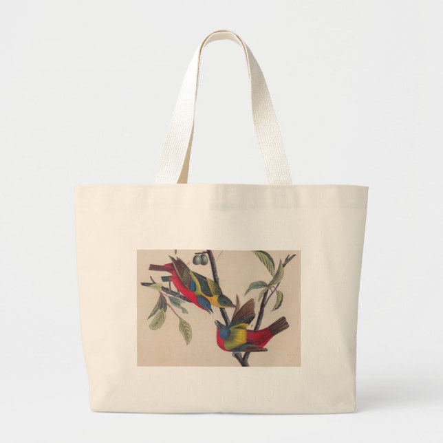 Antique Audubon Painted Bunting Bird Large Tote Bag (Front)