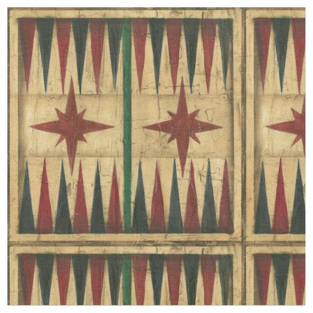 Antique Backgammon Game Board by Ethan Harper Fabric (Close Up)