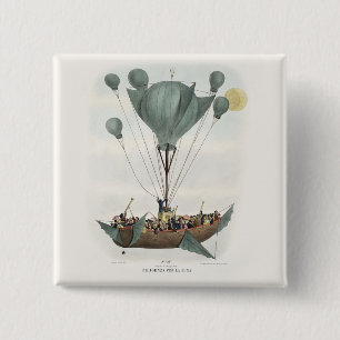 Antique Balloon Air Ship Artwork 15 Cm Square Badge