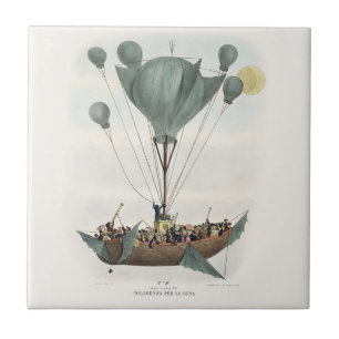 Antique Balloon Air Ship Artwork Ceramic Tile