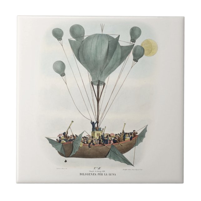 Antique Balloon Air Ship Artwork Ceramic Tile (Front)