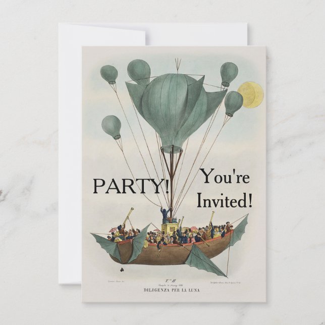 Antique Balloon Air Ship Artwork Invitation (Front)
