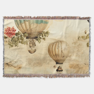 Antique Balloon Peony Botanical Travel Throw Blanket