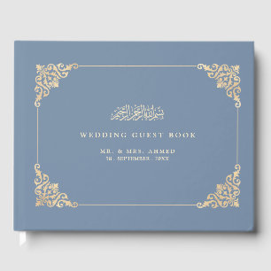 Antique Baroque Gold Dusty Blue Muslim Wedding Guest Book