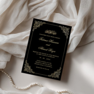 Antique Baroque Gold Frame Black Muslim Wedding Invitation
