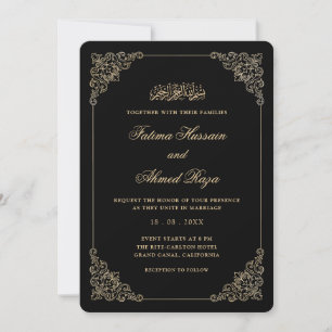 Antique Baroque Gold Frame Black Muslim Wedding Invitation