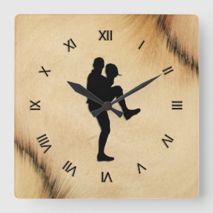 Antique Baseball Player Pitcher Roman Numerals Square Wall Clock