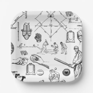 antique baseball players sports vintage paper plate