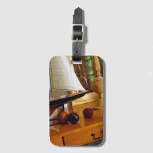 Antique Baseballs On A Table By A Model Sailboat Luggage Tag