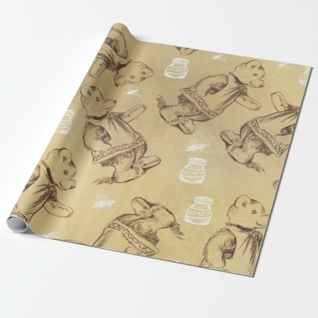 Antique bears and honey wrapping paper (Unrolled)