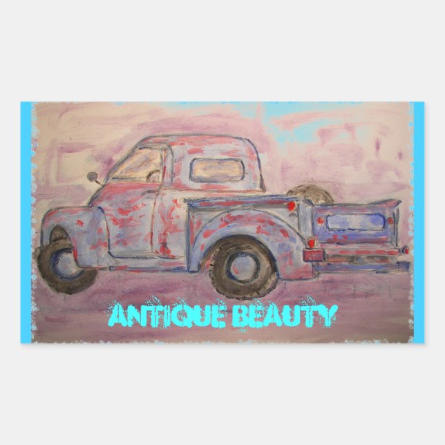 antique beauty blue patina truck rectangular sticker (Front)