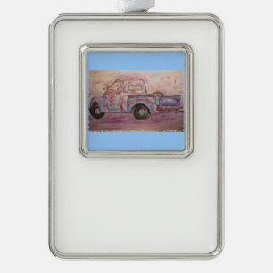 antique beauty blue patina truck silver plated framed ornament