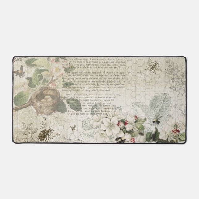 Antique Bee Botanical Ephemera  Desk Mat (Front)