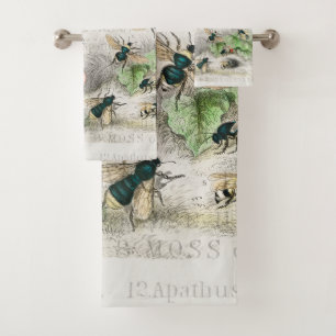 Antique Bee Honey Worker Queen Bees Vintage Bath Towel Set