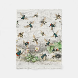 Antique Bee Honey Worker Queen Bees Vintage Fleece Blanket