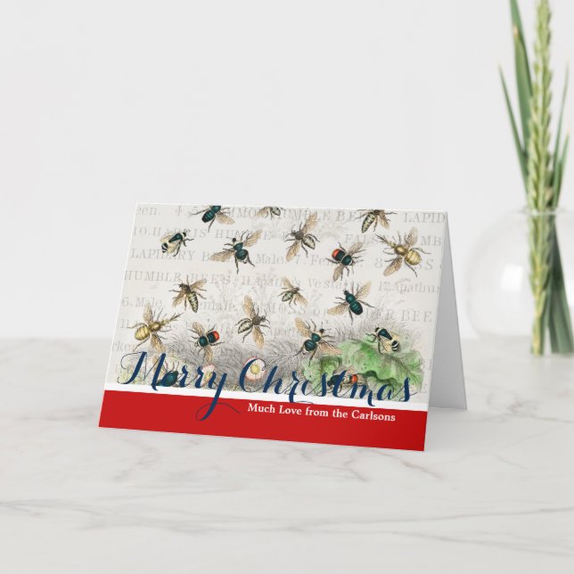 Antique Bee Honey Worker Queen Bees Vintage Holiday Card (Front)