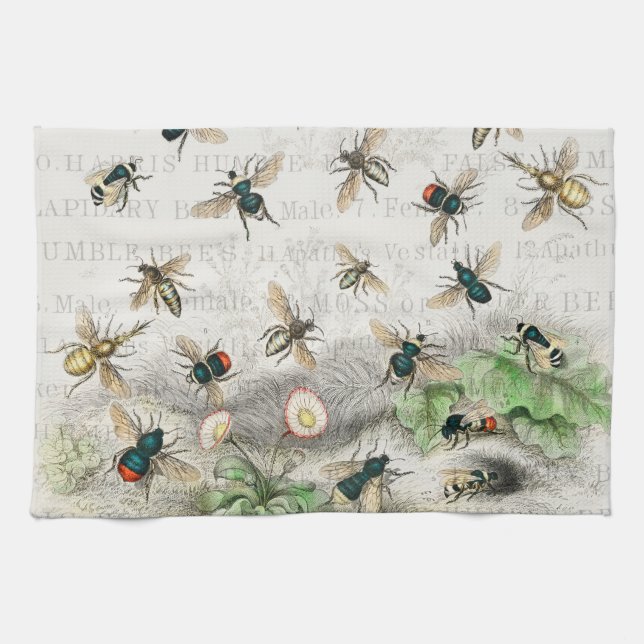 Antique Bee Honey Worker Queen Bees Vintage Tea Towel (Horizontal)