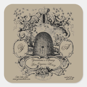 Antique Beehive Cartouche Honey Label Template