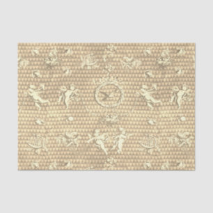 Antique Beige Cupid Angels and Hearts Tissue Paper