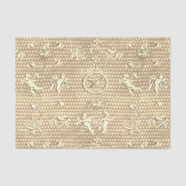 Antique Beige Cupid Angels and Hearts Tissue Paper (Front)