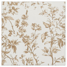 Antique Beige Floral Vine Toile Fabric