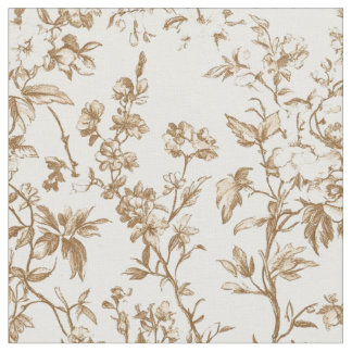 Antique Beige Floral Vine Toile Fabric
