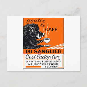 Antique Belgian Coffee Boar Advertising Postcard