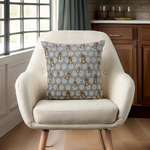 Antique Bells and Snowflakes on Steel Grey Cushion