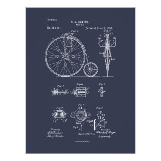Antique Bicycle 1887 Penny Farthing Patent Drawing Photo Print
