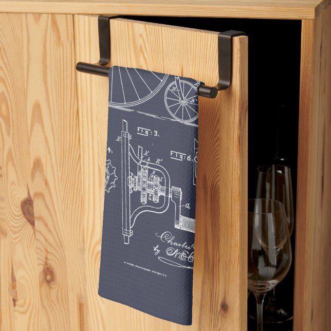 Antique Bicycle 1887 Penny Farthing Patent Drawing Tea Towel (Thirds Fold)