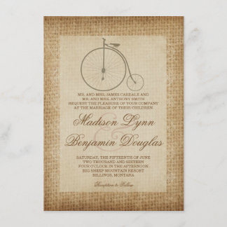 Antique Bicycle Vintage Burlap Wedding Invitations